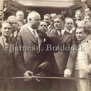 Postmaster General Farley and Jim Braddock at the ribbon cutting ceremony of a Monticello NY post office