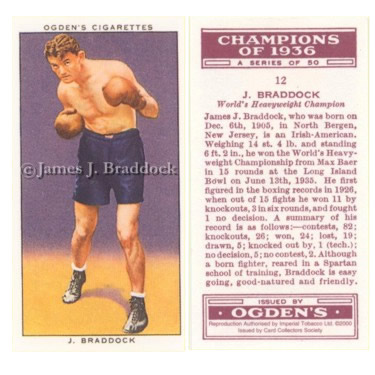 Braddock appears on an Ogden's Tobacco collector card from 1937