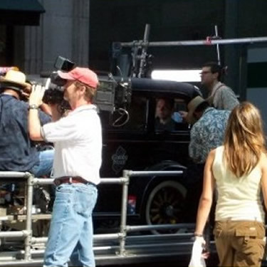 Russell Crowe in car, on the set of Cinderella Man. 2004.